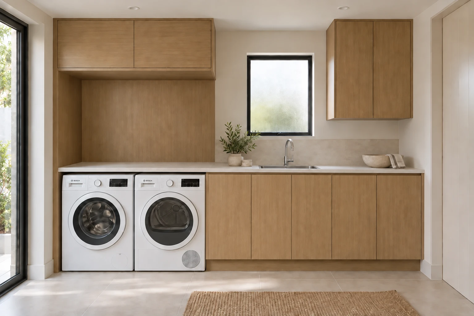 Laundry concept with washer and dryer side by side